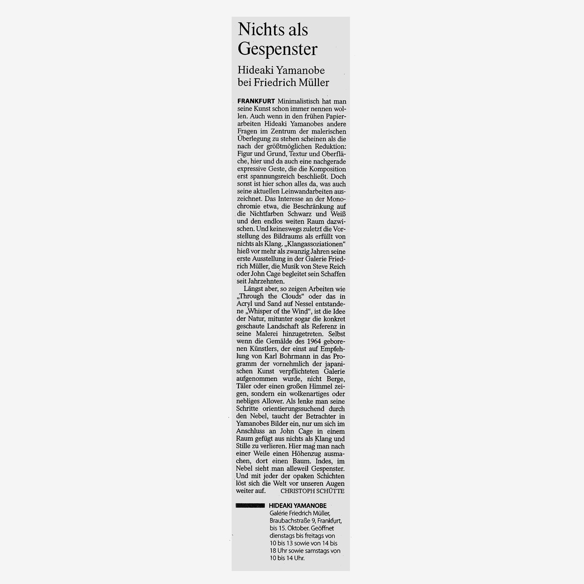 Article in the German Newspaper F.A.Z. about the Hideaki Yamanobe exhibition at Galerie Friedrich Müller