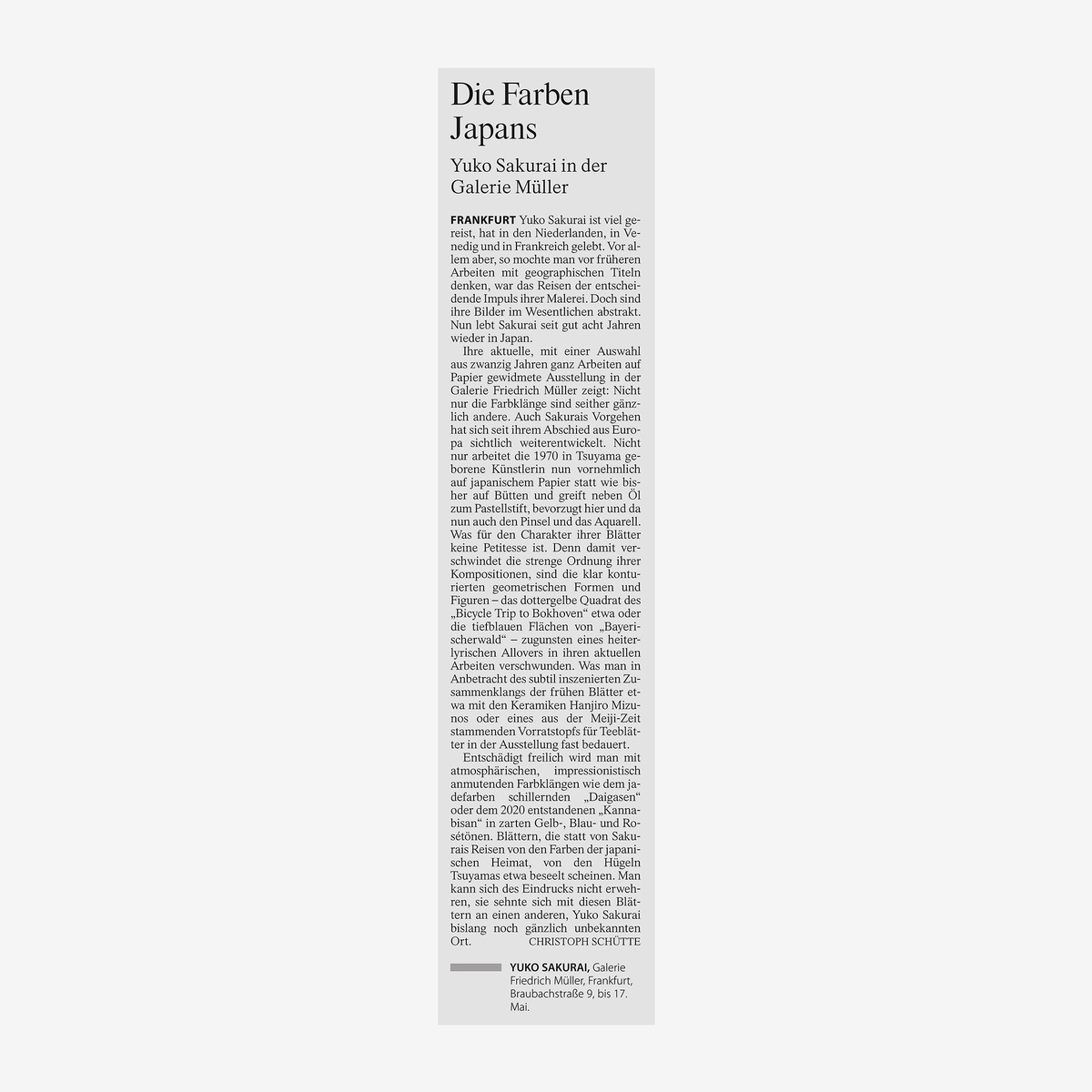 Zeitungsartikel: Die Farben Japans. Yuko Sakurai
